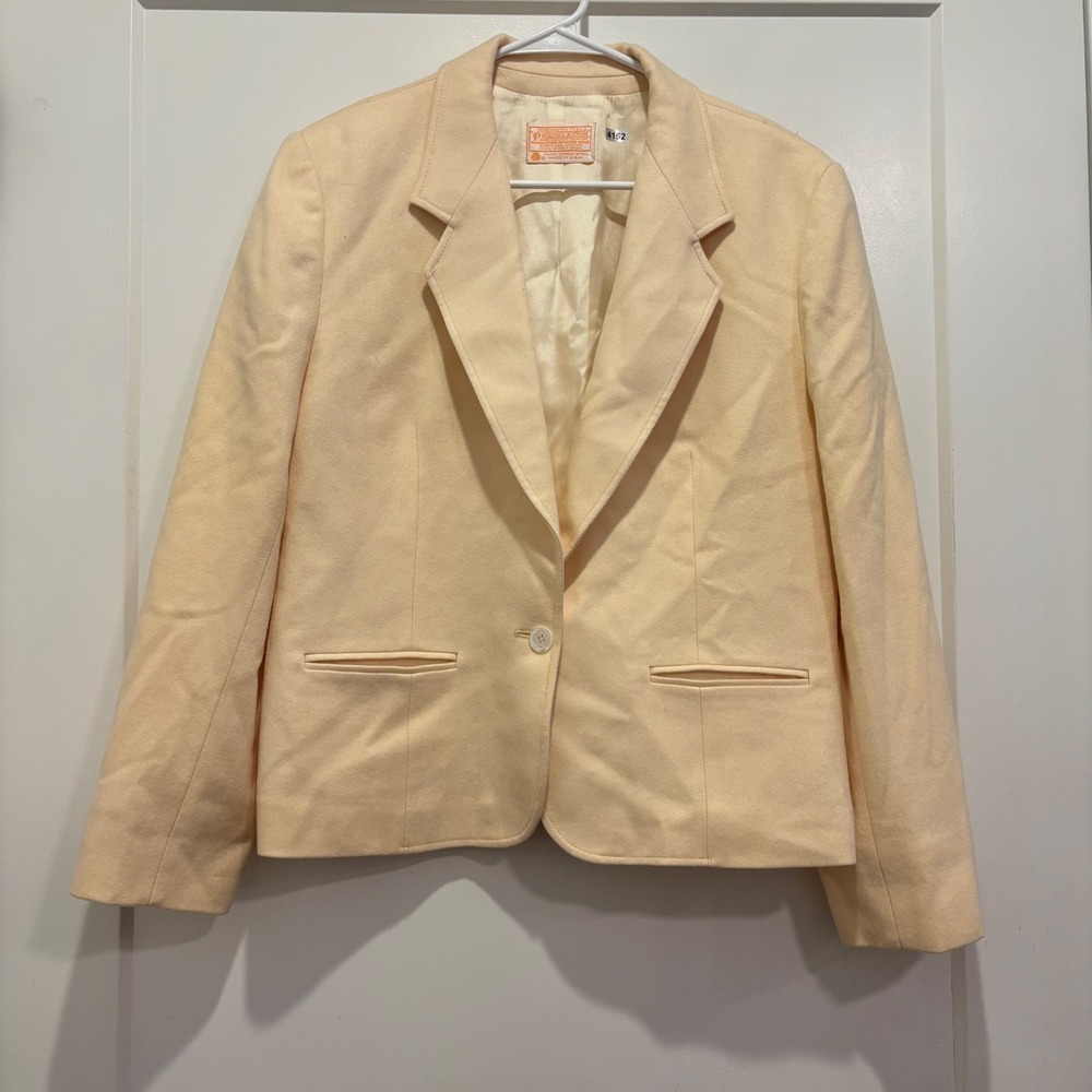 Pendleton Vintage 100% Virgin Wool Blazer Cream Yellow Single Button Made in USA